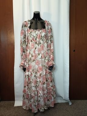 By The River Milkmaid Romantic Peasant Maxi Dress Large Empire Coquette Regency